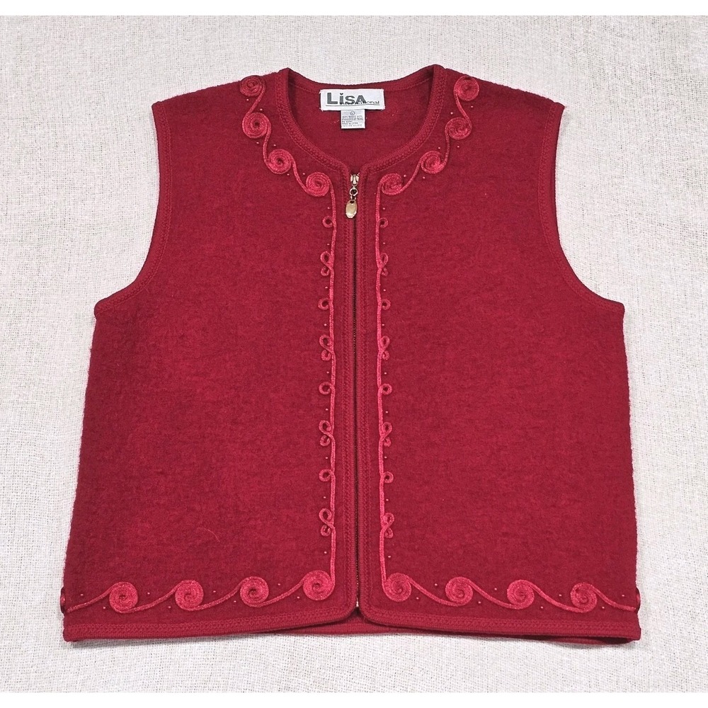 Vintage Lisa InternationalRed Vest 100% Boiled Wool Size Large